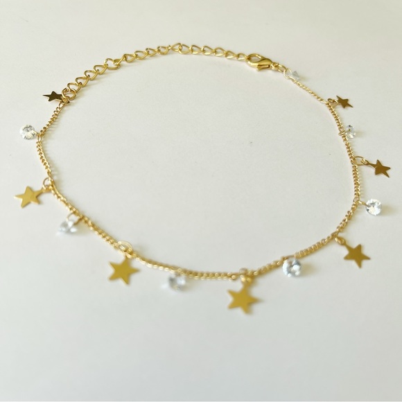 Dainty Minimalistic Gold-tone Star Sparkle Charm Anklet Adj. Length - NWT - Picture 10 of 15